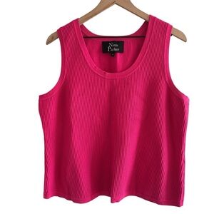 Nina Parker Cropped Ribbed Sweater Tank Top 2X Pink Scoop Neck Fitted Pullover